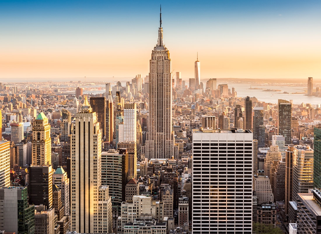 Contact - New York City Manhattan Skyline in Sunset